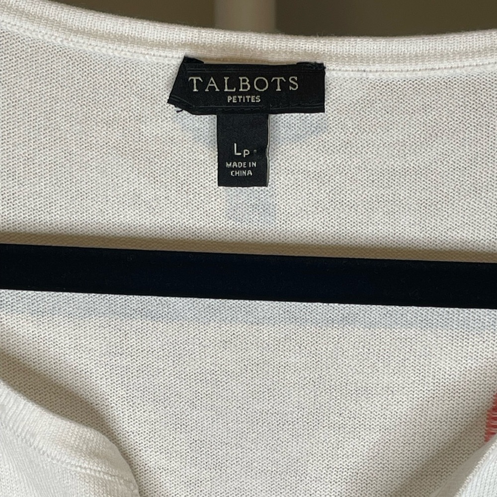 Talbots White Watermelon Print V-Neck Knit Tee Size Large Petite - Picture 2 of 4